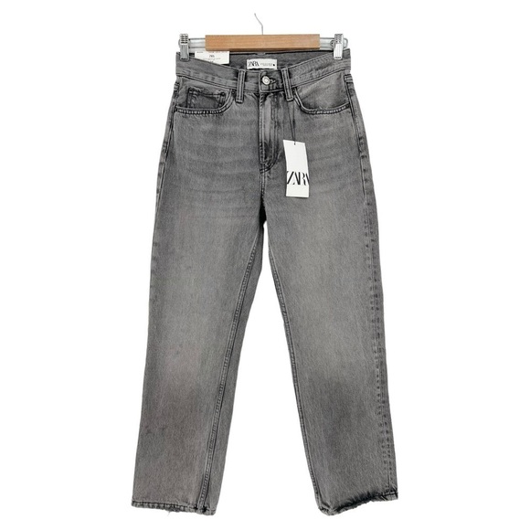 Zara The Straight Cropped Mid Rise Slim Fit Jean in Grey Size 2 - Picture 1 of 11